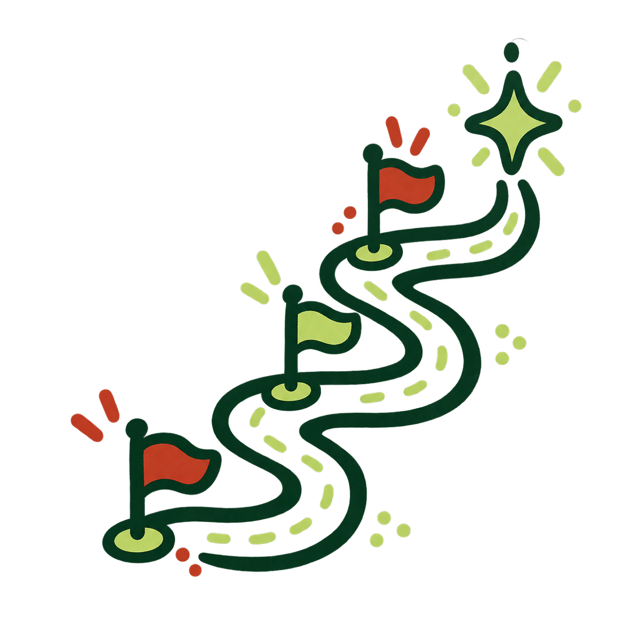 Winding roadmap with milestone flags